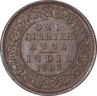 Copper Quarter Anna Coin of King Edward VII of Calcutta Mint of 1903.