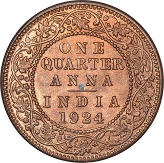 Bronze One Quarter Anna Coin of King George V of Bombay Mint of 1924.