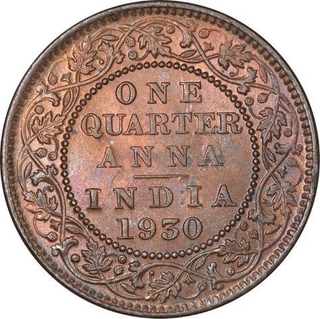 Bronze One Quarter Anna Coin of King George V of Calcutta Mint of 1930.