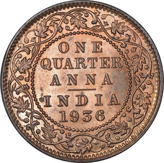 Bronze One Quarter Anna Coin of King George V of Calcutta Mint of 1936.