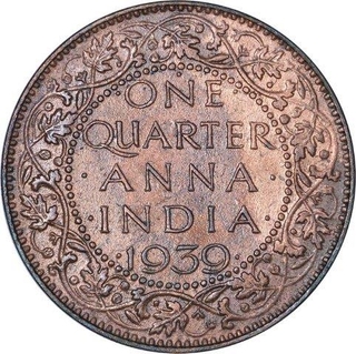 Bronze One Quarter Anna Coin of King George VI of Bombay Mint of 1939.