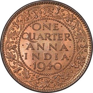 Bronze One Quarter Anna Coin of King George VI of Bombay Mint of 1940.