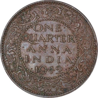 Bronze One Quarter Anna Coin of King George VI of Calcutta Mint of 1942.