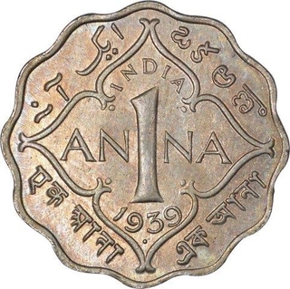 Cupro Nickel One Anna Coin of King George VI of Bombay Mint of 1939.