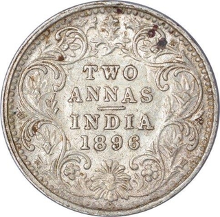 Silver Two Annas Coin of Victoria Empress of Bombay Mint of 1896.