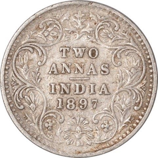 Silver Two Annas Coin of Victoria Empress of Bombay Mint of 1897.