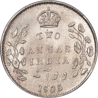 Silver Two Annas Coin of King Edward VII of Calcutta Mint of 1905.