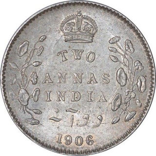 Silver Two Annas Coin of King Edward VII of Calcutta Mint of 1906.