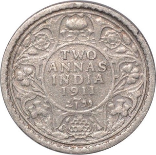 Silver Two Annas Coin of King George V of Calcutta Mint of 1911.