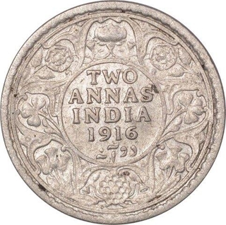 Silver Two Annas Coin of  King George V of Calcutta Mint of 1916.