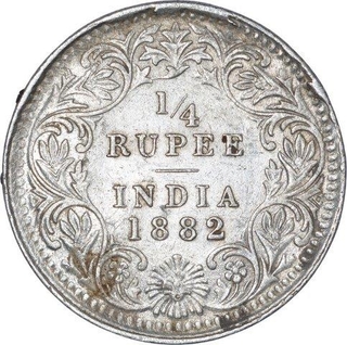 Silver  Quarter Rupee Coin of Victoria Empress of Calcutta Mint of 1882.