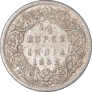 Silver Quarter Rupee Coin of Victoria Queen of Bombay Mint of 1862.