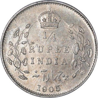 Silver Quarter Rupee Coin of King Edward VII of Calcutta Mint of 1905.