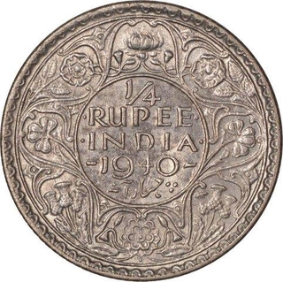 Silver Quarter Rupee Coin of King George VI of Bombay Mint of 1940.