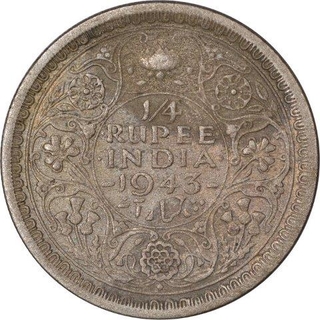 Silver Quarter Rupee Coin of king George VI of Bombay Mint of 1943.