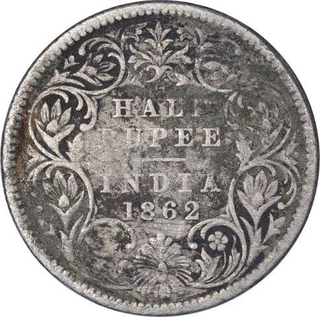 Silver Half Rupee MULE Coin of Victoria Queen of Calcutta Mint of 1862.