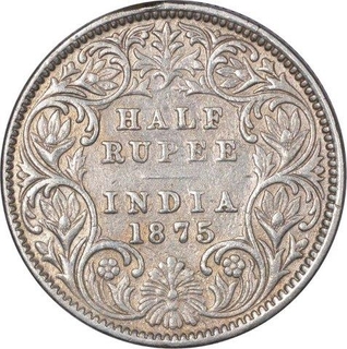 Silver Half Rupee Coin of Victoria Queen of Calcutta Mint of 1875.