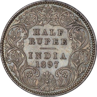 Silver Half Rupee Coin of Victoria Empress of Calcutta Mint of 1897.