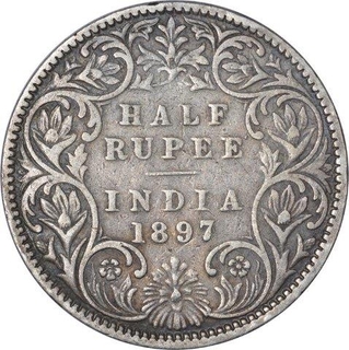 Silver Half Rupee Coin of Victoria Empress of Bombay Mint of 1897.