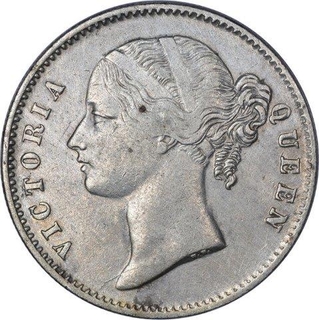 Silver One Rupee Coin of Victoria Queen of Calcutta Mint of 1840.