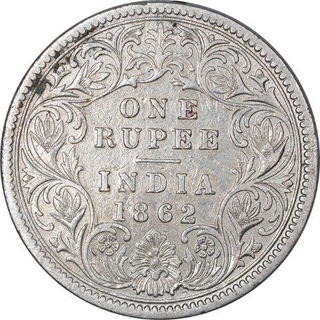 Silver One Rupee Coin of Victoria Queen of Calcutta Mint of 1862.