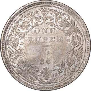 Silver One Rupee Coin of Victoria Queen of Bombay Mint of 1862.