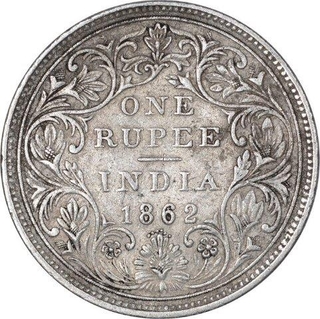 Silver One Rupee Coin of Victoria Queen of Bombay Mint of 1862. 