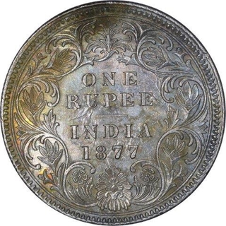 Rare Silver One Rupee Coin of Victoria Empress of Calcutta Mint of 1877.