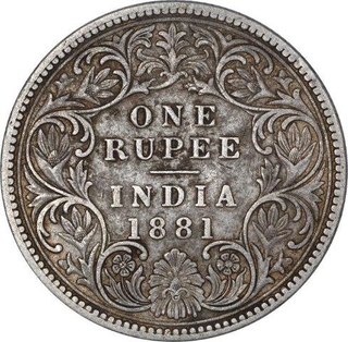 Silver One Rupee Coin of Victoria Empress of Calcutta Mint of 1881.