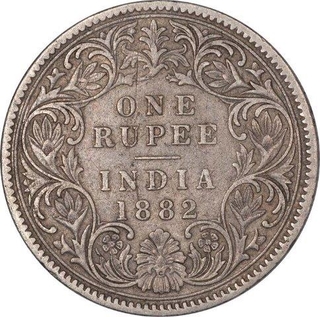 Silver One Rupee Coin of Victoria Empress of Calcutta Mint of 1882.