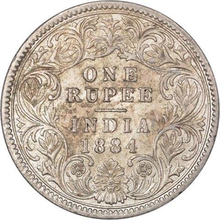 Silver One Rupee Coin of Victoria Empress of Calcutta Mint of 1884.