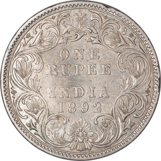 Silver One Rupee Coin of Victoria Empress of Bombay Mint of 1892.