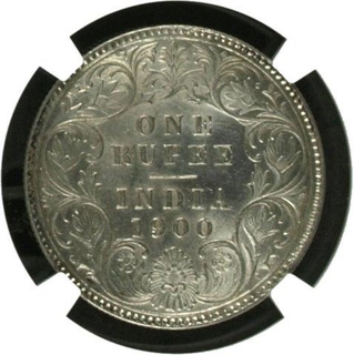 Silver One Rupee Coin of Victoria Empress of Calcutta Mint of 1900.