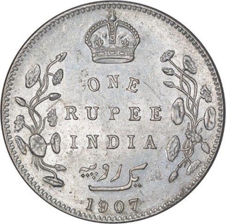 Silver One Rupee Coin  of King Edward VII of Bombay Mint of 1907.