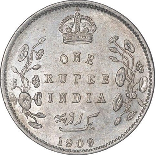 Silver One Rupee Coin of King Edward VII of Calcutta Mint of 1909.