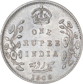 Silver One Rupee Coin of King Edward VII of Bombay Mint of 1909.