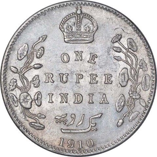 Silver One Rupee Coin of King Edward VII of Bombay Mint of 1910.