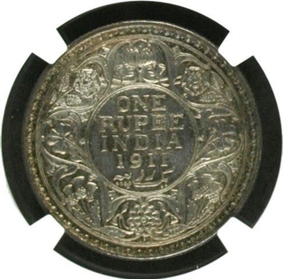 Rare Silver One Rupee Coin of King George V of Bombay Mint of 1911.