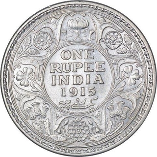 Silver One Rupee Coin of King George V of Calcutta Mint of 1915.