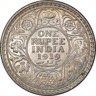 Silver One Rupee Coin of King George V of Calcutta Mint of 1919.