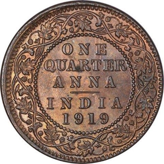 Bronze One Quarter Anna Coin of King George V of Calcutta Mint of 1919.