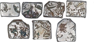 Punch Marked Silver Karshapana Coins of Post Mauryan Dynasty.