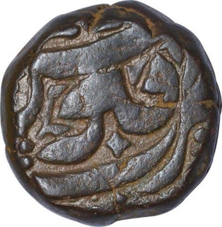 Copper Dam Coin of Akbar of Burhanpur Mint of Mihir Month.