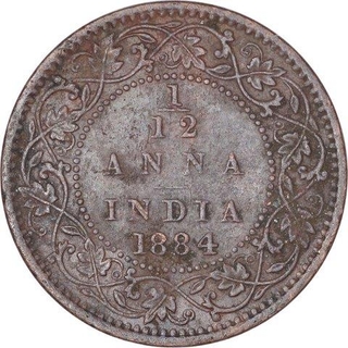 Copper One Twelfth Anna Coin of  Victoria Empress of Bombay Mint of 1884.