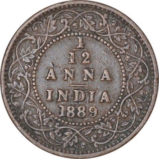 Copper one Twelfth Anna Coin of Victoria Empress of Bombay Mint of 1889.