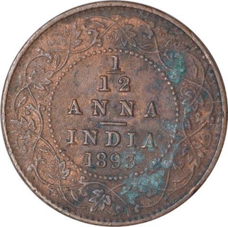 Copper One Twelfth Anna Coin of Victoria Empress of Calcutta Mint of 1893.