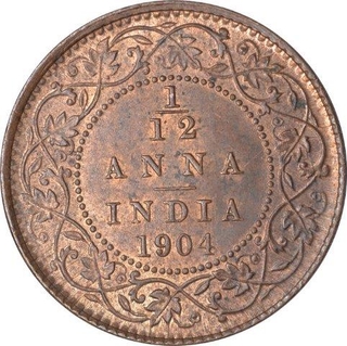 Copper One Twelfth Anna Coin of King Edward VII of Calcutta Mint of 1904.