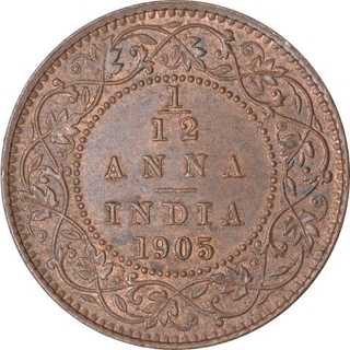 Copper One Twelfth Anna Coin of King Edward VII of Calcutta Mint of 1905.