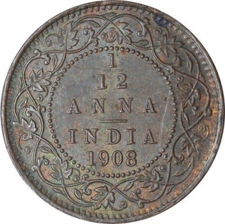 Bronze One Twelfth Anna Coin of King Edward VII of Calcutta Mint of 1908.