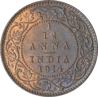 Bronze One Twelfth Anna Coin of King George V of Calcutta Mint of 1914.